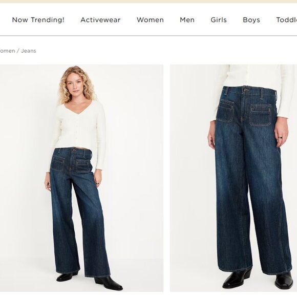 Old Navy Size 18 Dark Wash High-Waisted Baggy Wide-Leg Trouser Jeans 100% Cotton - Picture 16 of 16